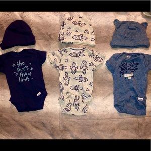 3 newborn bodysuits with matching caps!